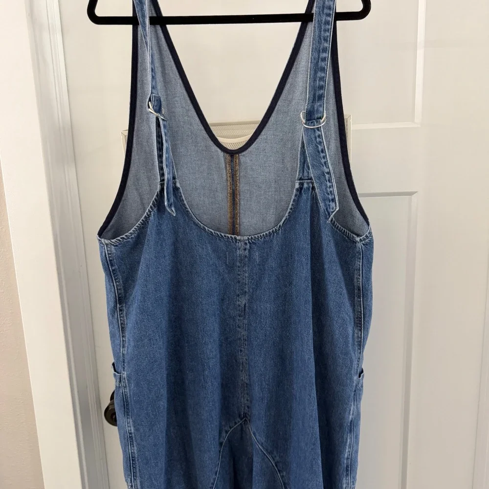 Free People We The Free High Roller Denim Jumpsuit Medium Wash Blue Large L - Picture 4 of 7